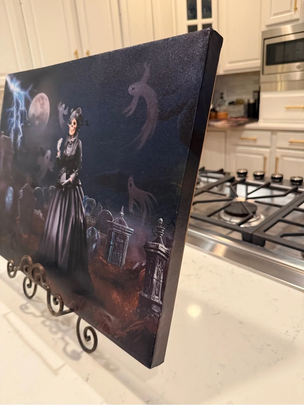Big Lots Black Widow Skeleton LED Halloween Canvas Graveyard Gothic Wall Art